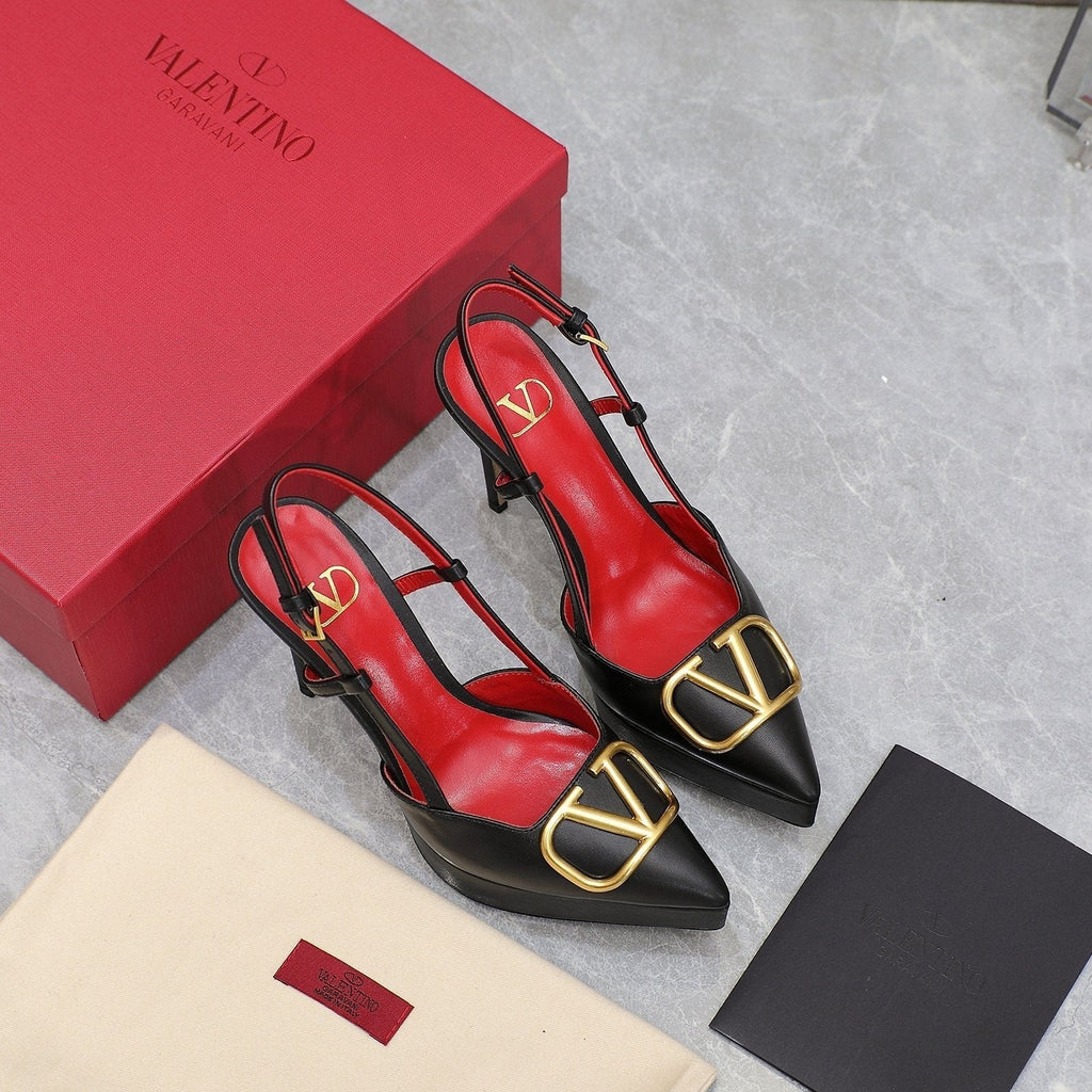 VALENTINO GARAVANI VLOGO PLATFORM SLING BACK 120 BLACK RED COWHIDE 392142
